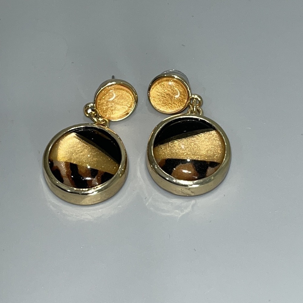 Chico's Leopard & Tiger‎ Gold Encased Statement Earrings